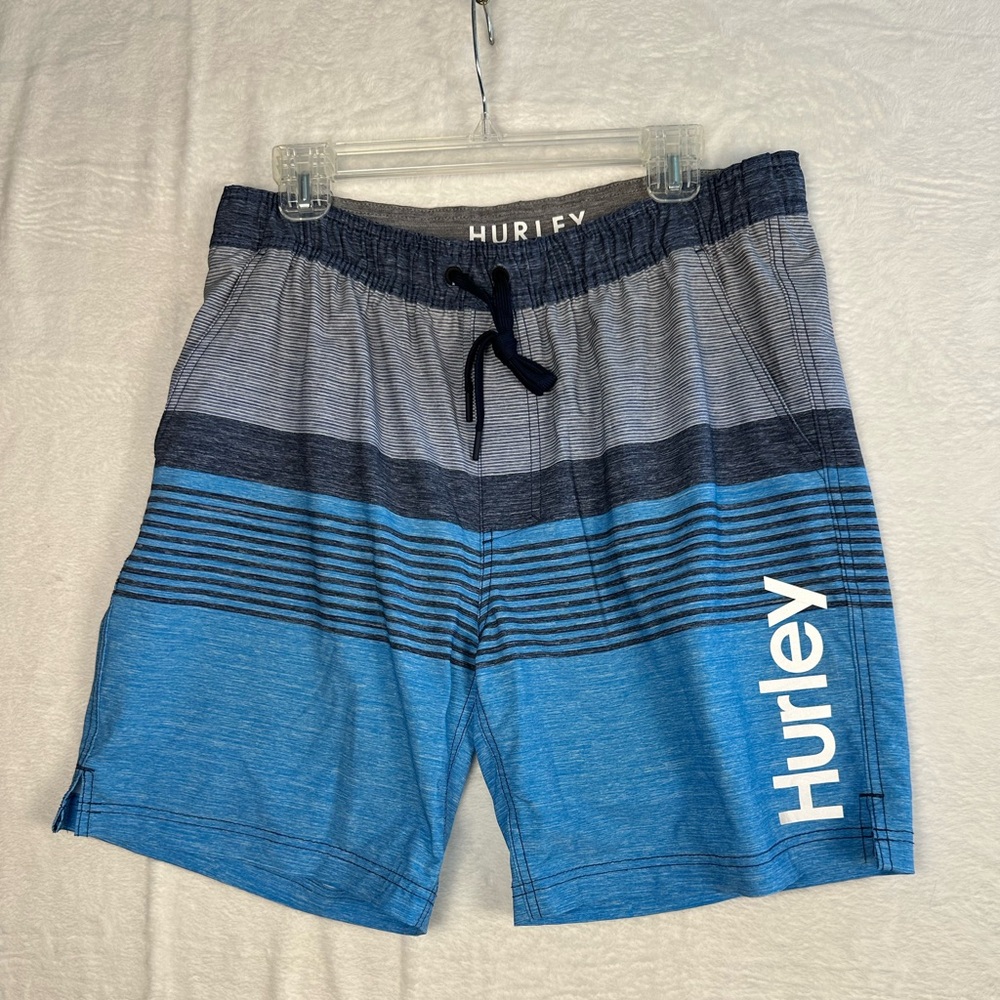Hurley Swim Trunks With Shorts Brief Size XL Striped Shorts Drawstring Pockets